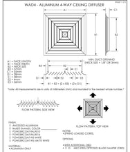 Load image into Gallery viewer, 24x24" 4-Way Aluminum Ceiling Square Diffuser submittal drawing