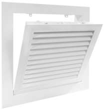 Load image into Gallery viewer, 10x10 hinged aluminum air vent cover opened view showing hinged access panel
