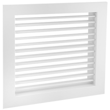 Load image into Gallery viewer, 10x10" single deflection grille register with horizontal blades for vertical airflow control. Durable vent cover for sidewall HVAC installations. (side view)
