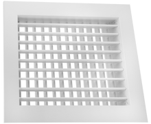 Load image into Gallery viewer, Side view of 10x8 double deflection air grille showing front horizontal adjustable blades for precise airflow direction and solid metal construction
