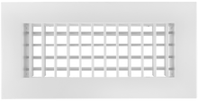 Load image into Gallery viewer, 12x4 double deflection HVAC air grille with vertical front blades, durable white aluminum vent cover (front view)
