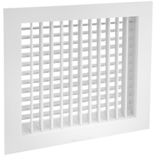 Load image into Gallery viewer, 14x14" double deflection HVAC supply grille register with vertical front blades for precision airflow control in vent covers (side view)
