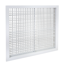 Load image into Gallery viewer, 24x24" double deflection HVAC supply grille register with horizontal front blades for precision airflow control in vent covers (side view)
