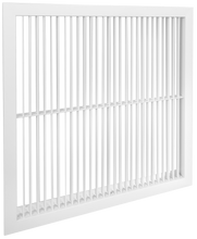 Load image into Gallery viewer, 24x24" commercial single deflection grille with vertical blades for lobby and office ventilation. (side view)
