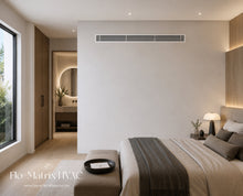 Load image into Gallery viewer, 30-degree linear bar grille with removable core installed in a modern interior, featuring angled aluminum blades for reduced duct visibility.
