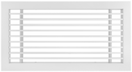 Front view of a white 12x6 inch linear bar grille HVAC vent cover in 0 degree deflection