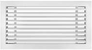 Front view of a white 14x6 inch linear bar grille HVAC vent cover in 30 degree deflection