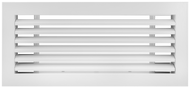 Front view of a white 16x4 inch linear bar grille HVAC vent cover in 30 degree deflection