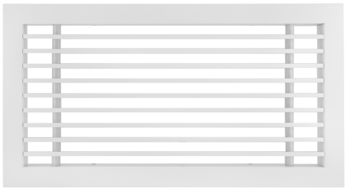 Front view of a white 16x6 inch linear bar grille HVAC vent cover in 0 degree deflection