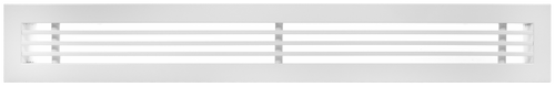 Front view of a white 22x2 inch linear bar grille HVAC vent cover with tight gaps in 0 degree deflection