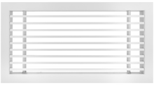 Load image into Gallery viewer, Front view of a white 16x6 inch linear bar grille HVAC vent cover with a removable core in 15 degree deflection

