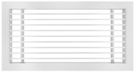 Front view of a white 18x6 inch linear bar grille HVAC vent cover with a removable core in 0 degree deflection