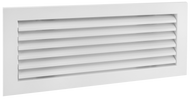 Side view of a white 22x4 inch linear bar grille HVAC vent cover with a removable core in 30 degree deflection