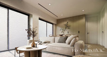 Load image into Gallery viewer, Black mud-in linear slot diffuser seamlessly blended into ceiling for balanced air distribution and clean aesthetics
