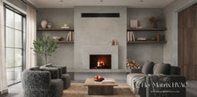 Load image into Gallery viewer, Black triple linear slot diffuser with medium-length profile installed above a fireplace for efficient HVAC air distribution and modern interior design
