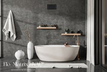 Load image into Gallery viewer, Luxury black wall vent cover installed in a modern spa-inspired bathroom, combining elegant architectural styling with efficient HVAC airflow performance.

