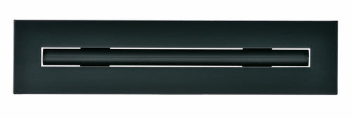 Front view of a black 12-inch 1-slot linear diffuser with 19mm openings for precision airflow in commercial HVAC systems