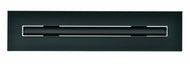 Front view of a black 12-inch 1-slot linear diffuser with 19mm openings for precision airflow in commercial HVAC systems