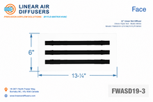 Load image into Gallery viewer, Face dimensions of a 12-inch 3-slot linear slot diffuser with 19mm opening in matte white.
