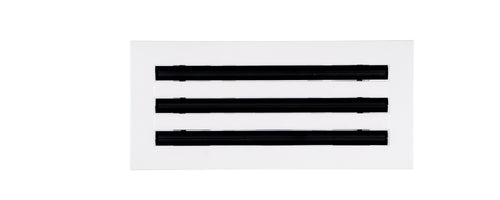Front view of a white 12 inch 3-slot linear diffuser with 19mm openings for precision airflow in commercial HVAC systems