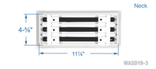 Load image into Gallery viewer, Neck dimensions of a white 12 inch 3-slot linear diffuser with 19mm openings for precision airflow in commercial HVAC systems
