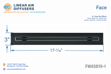 Load image into Gallery viewer, Face dimensions of a 16-inch 1-slot linear slot diffuser with 19mm opening in matte black.
