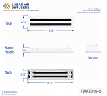 Load image into Gallery viewer, Overall dimensions of a 16-inch 2-slot linear slot diffuser with 19mm opening in matte white.
