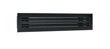Load image into Gallery viewer, Side view of a black 16-inch 2-slot linear diffuser with 19mm openings for precision airflow in commercial HVAC systems
