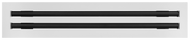 Front view of a white 16 inch 2-slot linear diffuser with 19mm openings for precision airflow in commercial HVAC systems