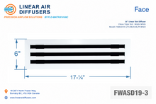 Load image into Gallery viewer, Face dimensions of a 16-inch 3-slot linear slot diffuser with 19mm opening in matte white.
