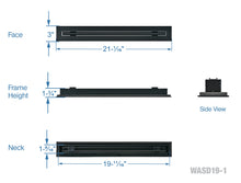 Load image into Gallery viewer, Full dimensions of a black 20-inch 1-slot linear diffuser with 19mm openings for precision airflow in commercial HVAC systems
