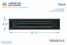 Load image into Gallery viewer, Neck dimensions of a 20-inch 2-slot linear slot diffuser with 19mm opening in matte black.
