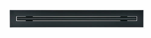Front view of a black 22-inch 1-slot linear diffuser with 19mm openings for precision airflow in commercial HVAC systems