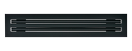 Front view of a black 22-inch 2-slot linear diffuser with 19mm openings for precision airflow in commercial HVAC systems