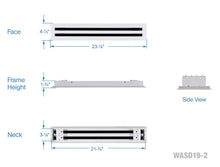 Load image into Gallery viewer, Full dimensions of a white 22 inch 2-slot linear diffuser with 19mm openings for precision airflow in commercial HVAC systems
