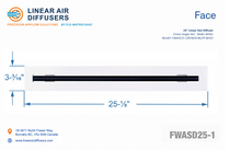 Load image into Gallery viewer, Face dimensions of a 24-inch 1-slot linear slot diffuser with 25mm opening in matte white.
