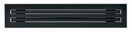Front view of a black 24-inch 2-slot linear diffuser with 19mm openings for precision airflow in commercial HVAC systems