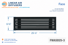 Load image into Gallery viewer, Face dimensions of a 24-inch 3-slot linear slot diffuser with 25mm opening in matte black.

