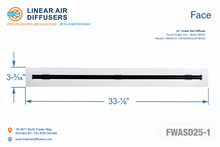 Load image into Gallery viewer, Face dimensions of a 32-inch 1-slot linear slot diffuser with 25mm opening in matte white.
