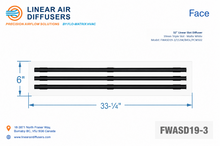 Load image into Gallery viewer, Face dimensions of a 32-inch 3-slot linear slot diffuser with 19mm opening in matte white.
