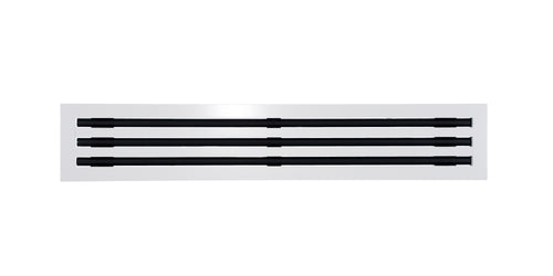 Front view of a white 32 inch 3-slot linear diffuser with 19mm openings for precision airflow in commercial HVAC systems