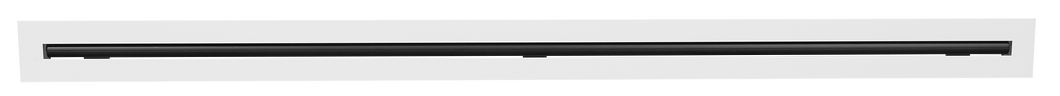 Front view of a white 36 inch 1-slot linear diffuser with 19mm openings for precision airflow in commercial HVAC systems