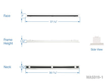 Load image into Gallery viewer, Full dimensions of a white 36 inch 1-slot linear diffuser with 19mm openings for precision airflow in commercial HVAC systems
