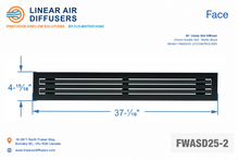 Load image into Gallery viewer, Face dimensions of a 36-inch 2-slot linear slot diffuser with 25mm opening in matte black.
