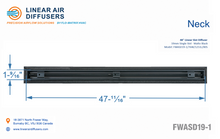 Load image into Gallery viewer, Neck dimensions of a 48-inch 1-slot linear slot diffuser with 19mm opening in matte black.
