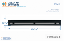 Load image into Gallery viewer, Face dimensions of a 48-inch 1-slot linear slot diffuser with 25mm opening in matte black.
