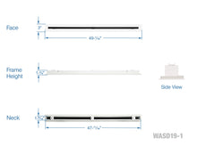 Load image into Gallery viewer, Full dimensions of a white 48 inch 1-slot linear diffuser with 19mm openings for precision airflow in commercial HVAC systems
