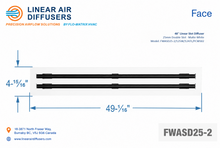 Load image into Gallery viewer, Face dimensions of a 48-inch 2-slot linear slot diffuser with 25mm opening in matte white.
