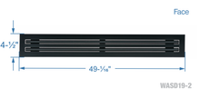 Load image into Gallery viewer, Face dimensions of a black 48-inch 2-slot linear diffuser with 19mm openings for precision airflow in commercial HVAC systems
