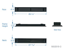 Load image into Gallery viewer, Full dimensions of a black 48-inch 2-slot linear diffuser with 19mm openings for precision airflow in commercial HVAC systems
